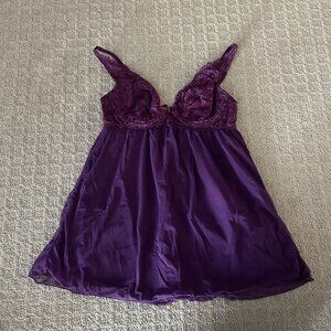 Inner Secrets Vintage Purple Mesh Ribbon Lace Nightgown Nightie Cami Womens M